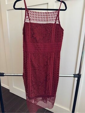 Cato Burgundy Crochet Lace Midi Dress